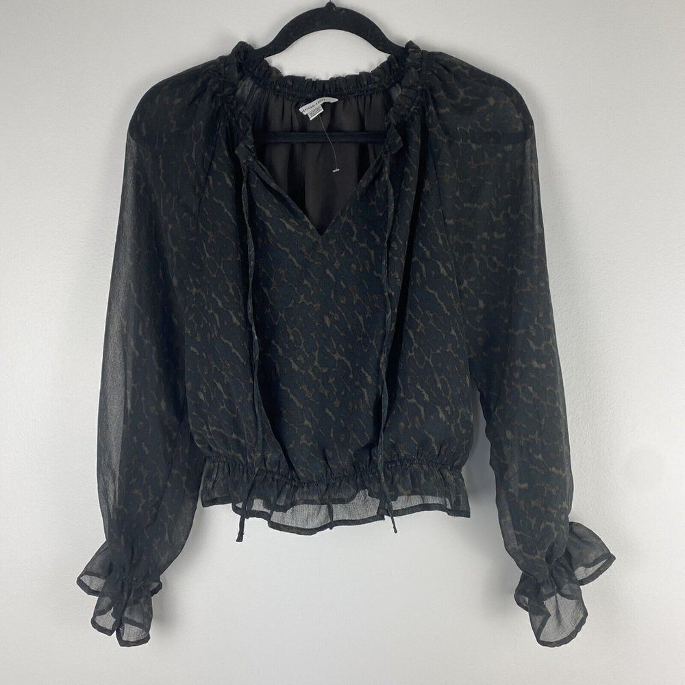 American Eagle Women's Leopard Print Peasant Top Size XS Cropped Blouse Cinched